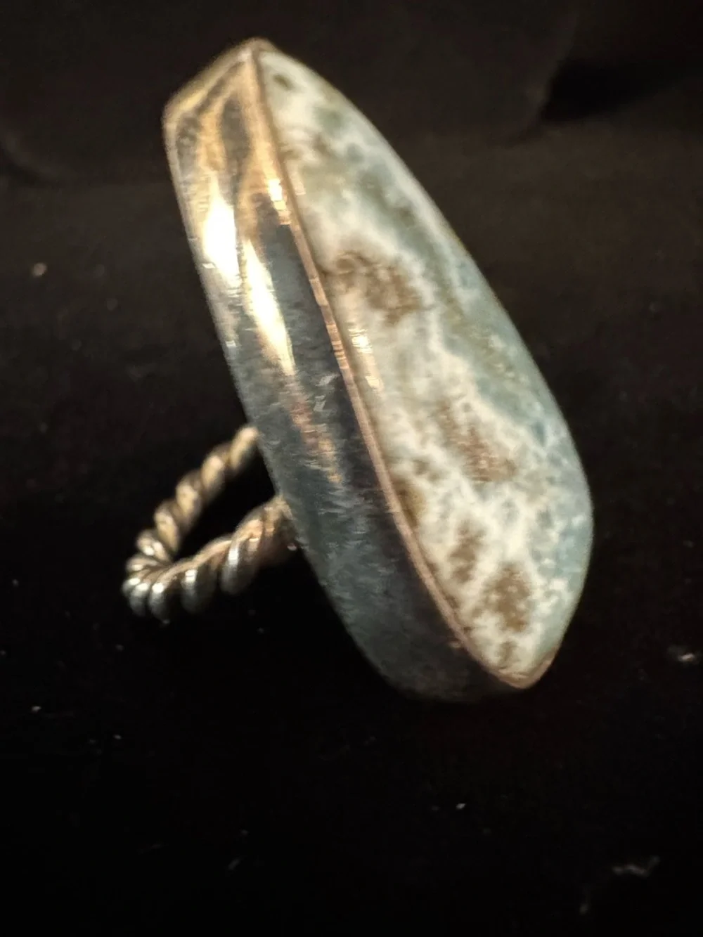Handcrafted sterling Silver Ring with Light Blue natural larimar Teardrop‎ Stone